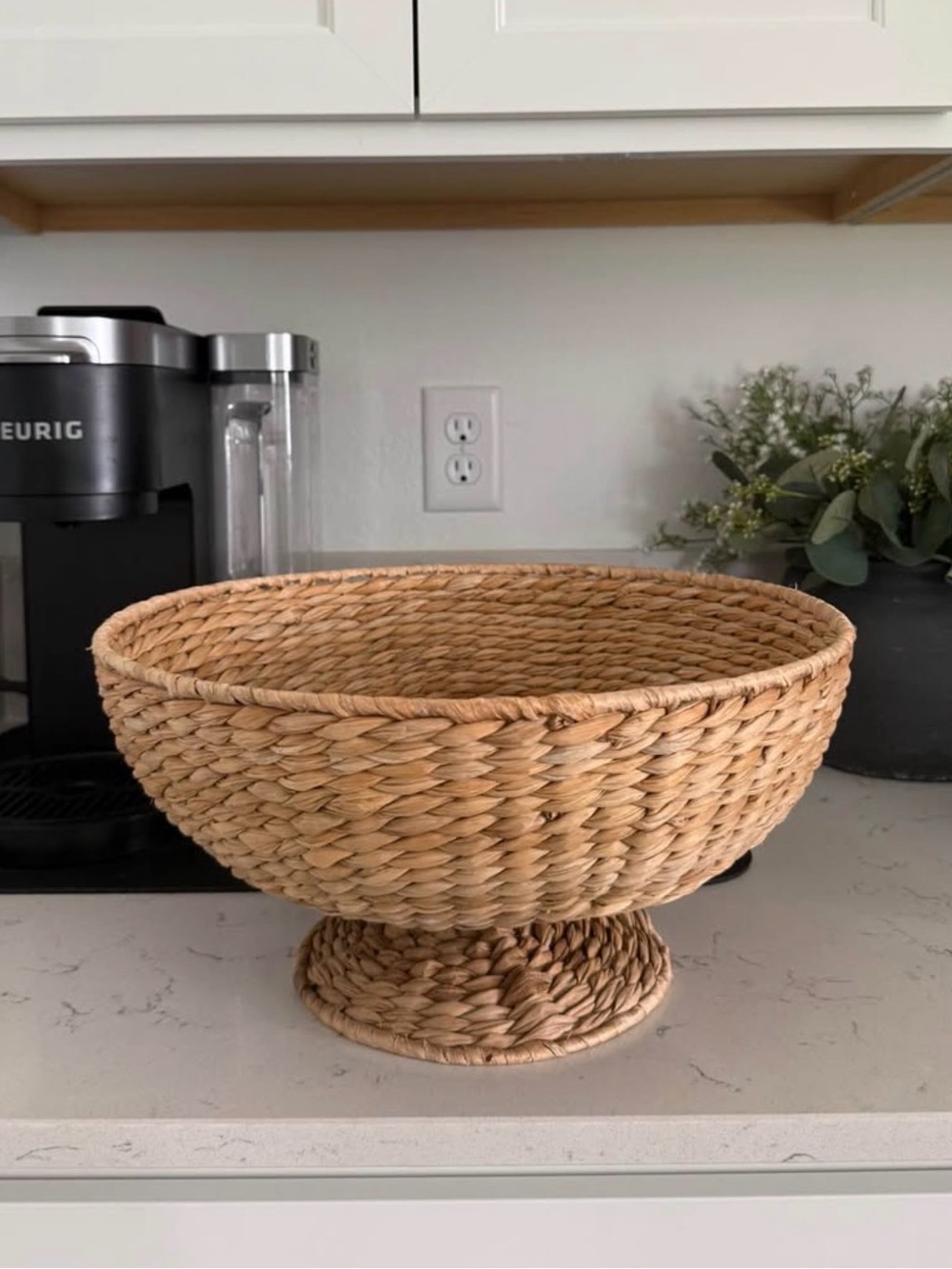 Handwoven Natural Seagrass Pedestal Bowl - Tan